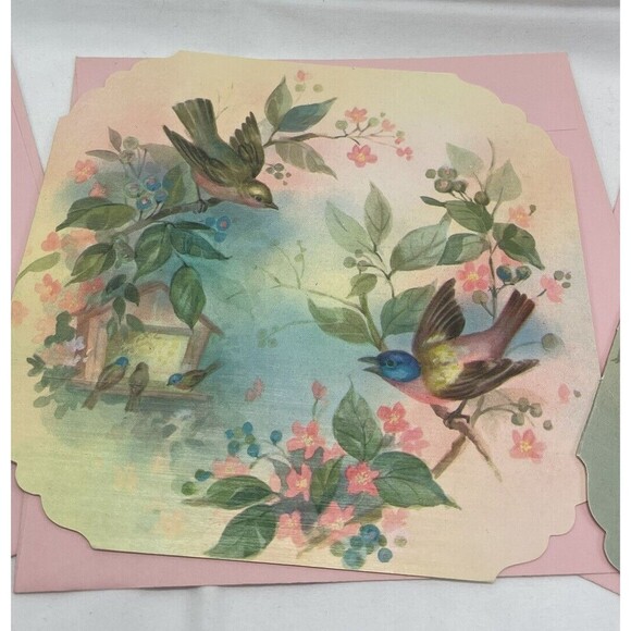 5 VINTAGE QUALITY CREST BEAUTIFUL BIRDS SCENES GREETING CARDS UNUSED ENVLEOPES - Picture 6 of 13